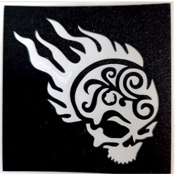 Tribal skull with flames stencil 8 x 8cm